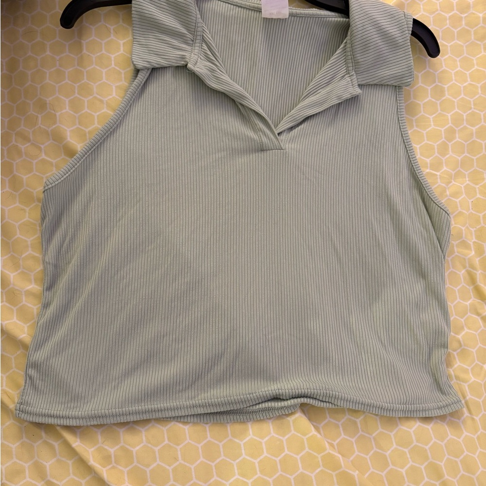 No Boundaries Green Sleeveless Polo Crop Tank Top